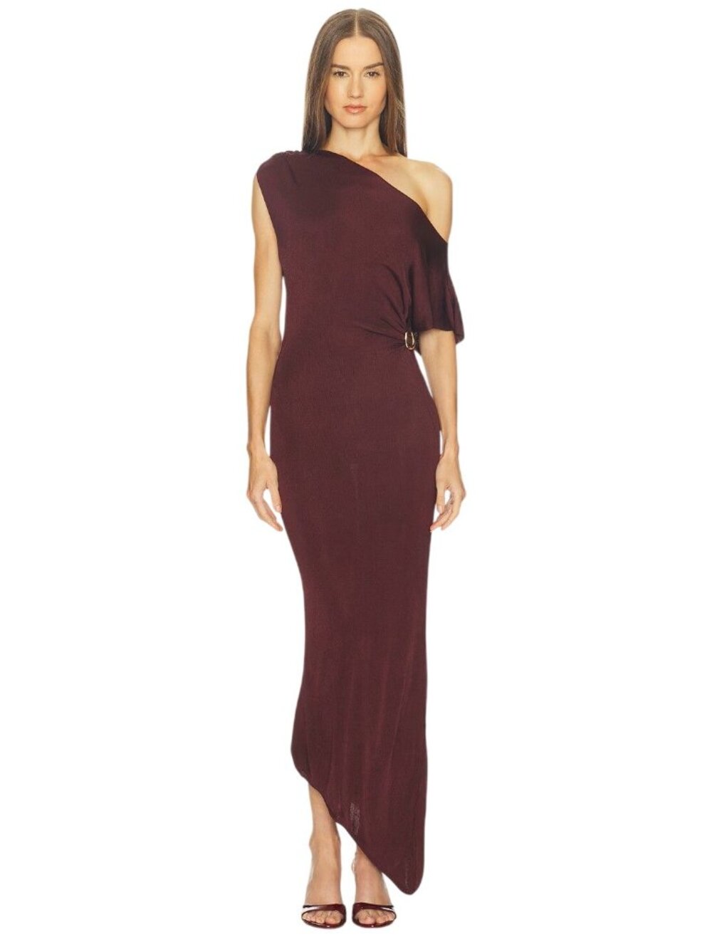 SRG Mehek Asymmetric Knit Dress in Oxblood XXSmall New Womens Maxi Jersey